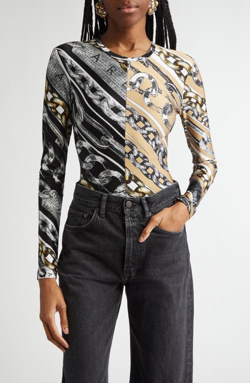 Area Chain Link-print Bodysuit In Black/beige Multi