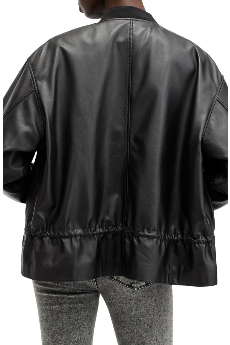 Sofi Leather Bomber Jacket, Alternate, color, BLACK