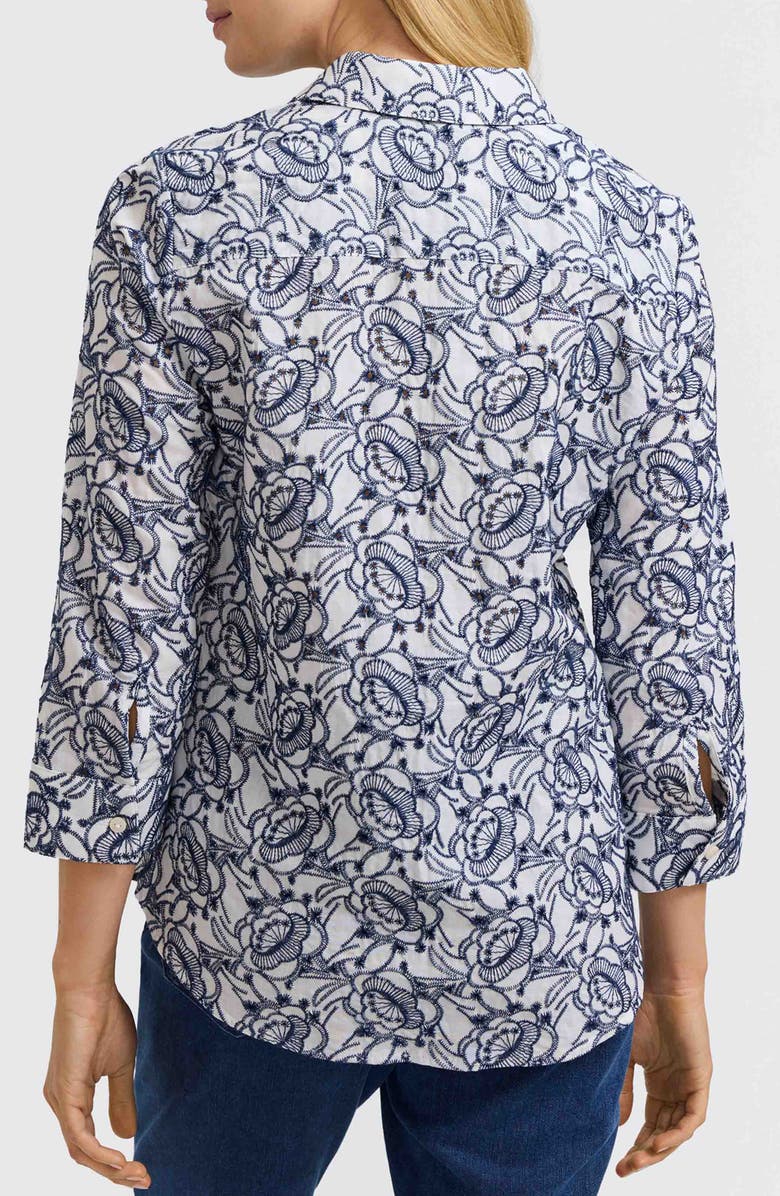 Foxcroft Zoey Embroidered Eyelet Shirt, Alternate, color, White/ Navy