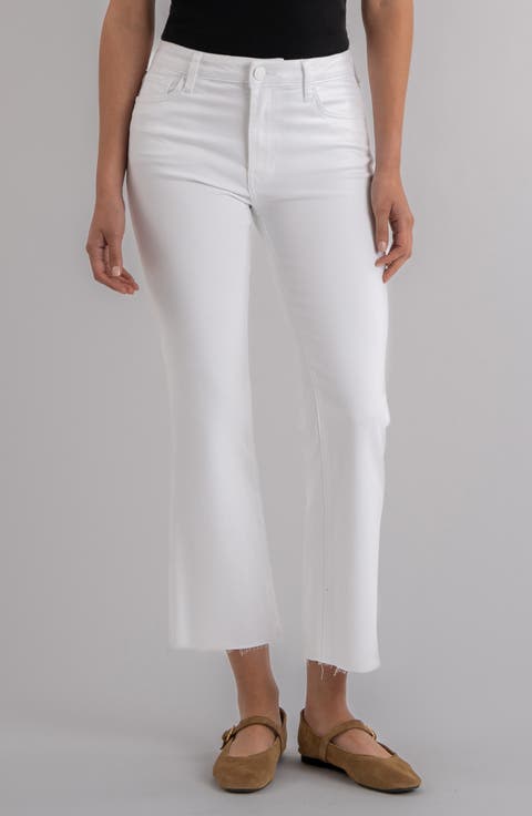 Rachael Fab Ab Raw Hem High Waist Crop Mom Jeans (Optic White) (Petite)