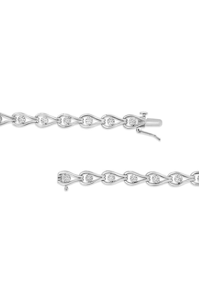 Silver 1/10 Cttw Miracle-Set Diamond Pear Shape and Bezel Link Bracelet, Alternate, color, White