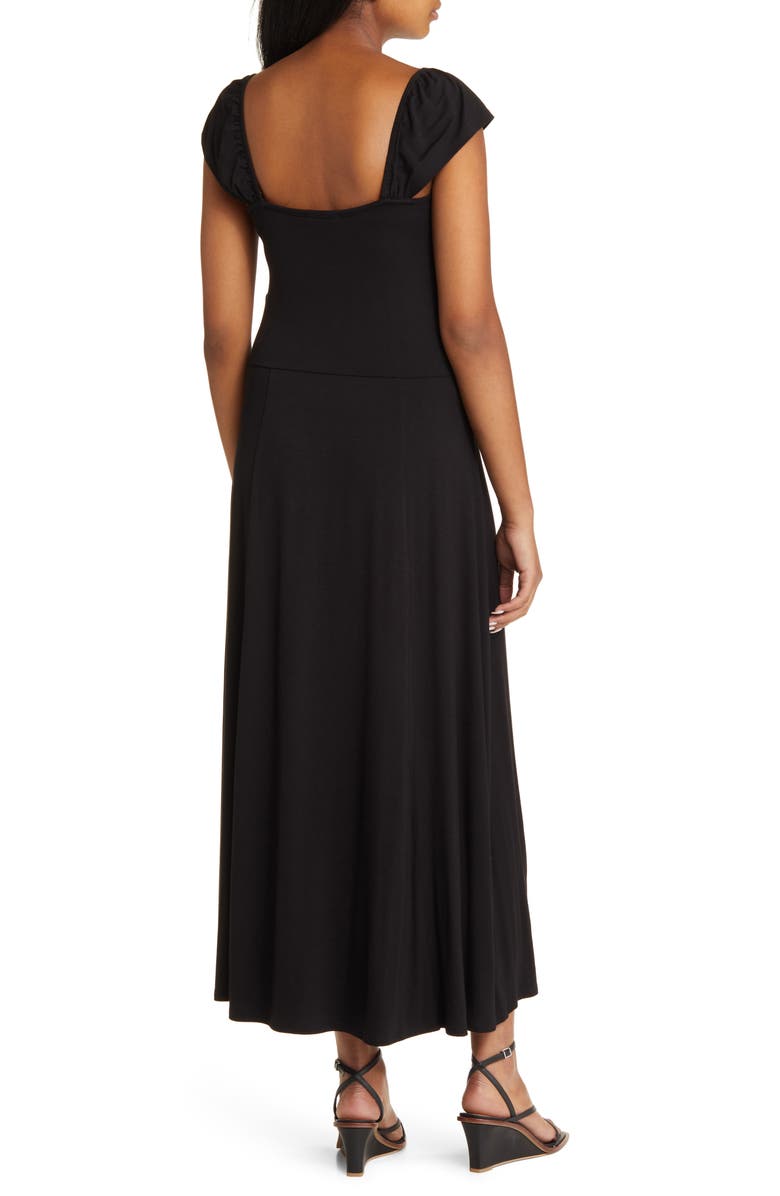 Loveappella Tie Front Cap Sleeve Knit Dress, Alternate, color, Black