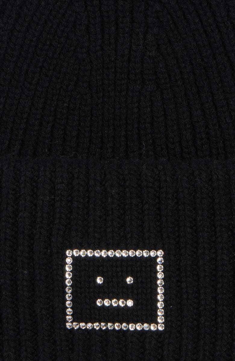 Acne Studios Pansy Crystal Face Wool Rib Beanie, Alternate, color, 
