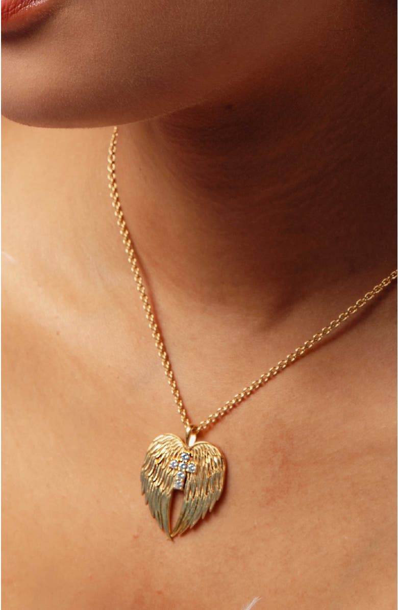 Rizen Jewelry Divine Wings Cross Necklace, Alternate, color, 18K Gold Plated