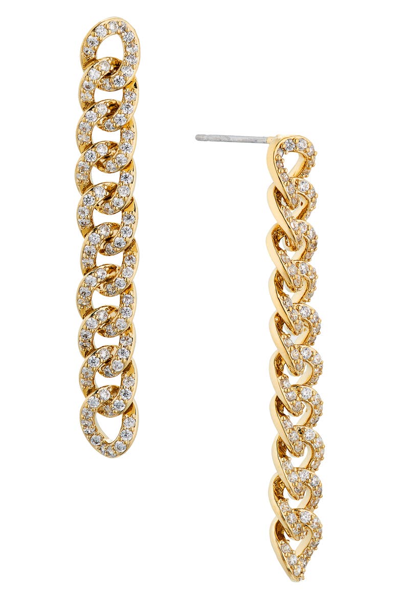 Twilight Cubic Zirconia Pavé Curb Chain Linear Earrings, Main, color, GOLD