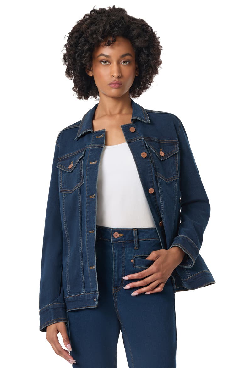 Belted Denim Knit Trucker Jacket, Alternate, color, WEST POINT WASH