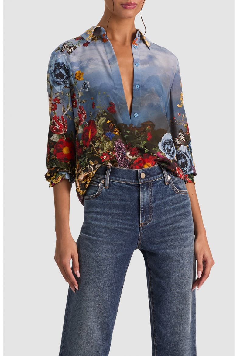 Willa Silk Button-Front Shirt, Alternate, color, ALPINE DAWN