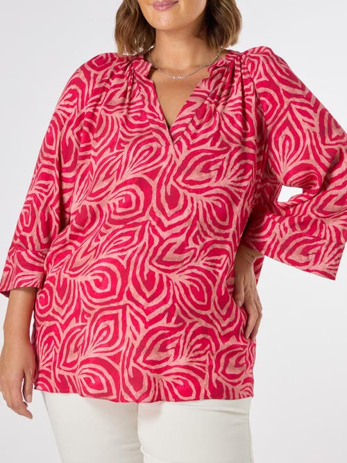 Live Unlimited Abstract Cropped Sleeve Blouse In Pink