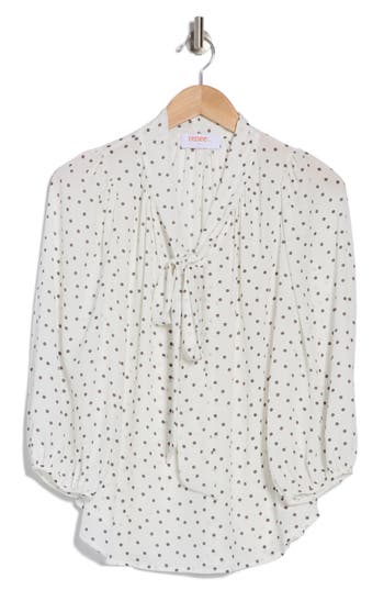 Renee C Polka Dot Tie Neck Top In Ivory