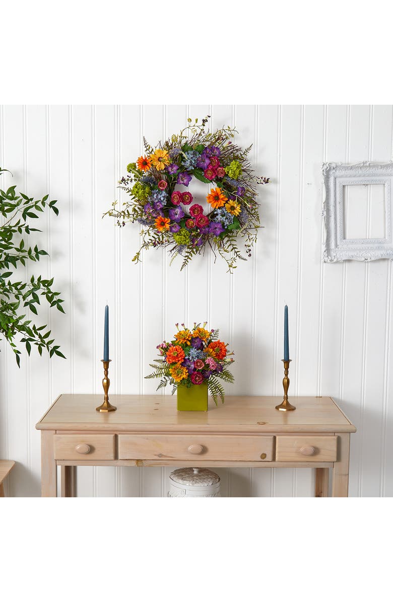 NEARLY NATURAL Multi 24" Spring Garden Wreath with Twig Base, Alternate, color, 
