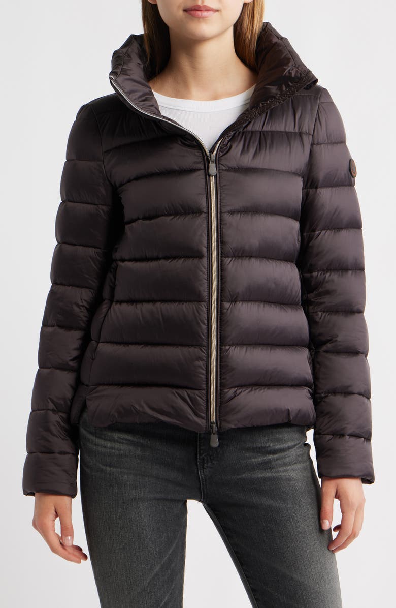 Save The Duck Elsie Water Resistant Quilted Puffer Coat, Main, color, Brown Black