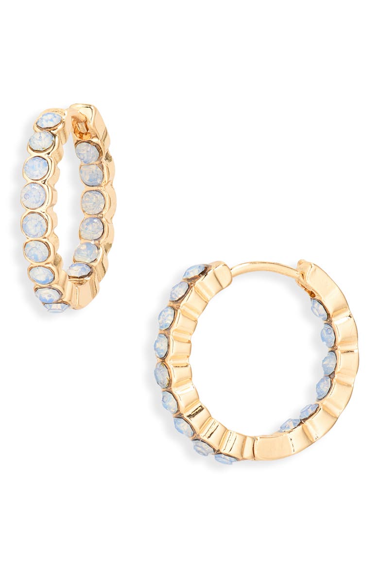 Pavé Crystal Hoop Earrings, Main, color, LIGHT SAPPHIRE- GOLD