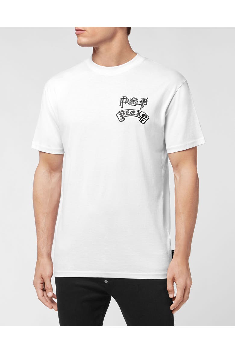 T-Shirt Round Neck Gothic Plein Unisex, Main, color, white/black