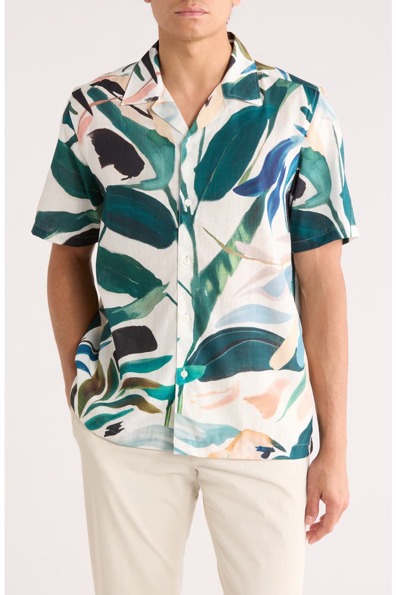 Rognski Tropical Floral Short Sleeve Camp Shirt, Main, color, WHITE TRADITIONAL