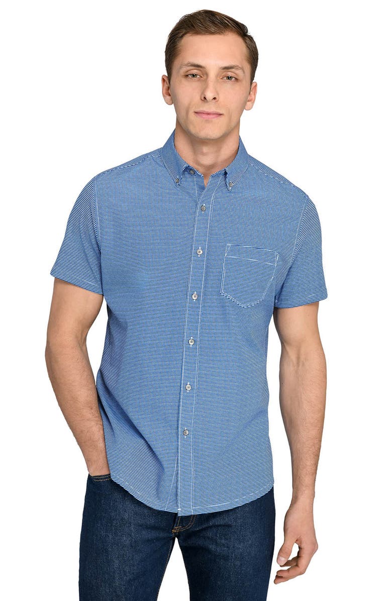 W.R.K Slim Fit Micro Square Reworked Short Sleeve Button-Down Shirt, Alternate, color, Navy