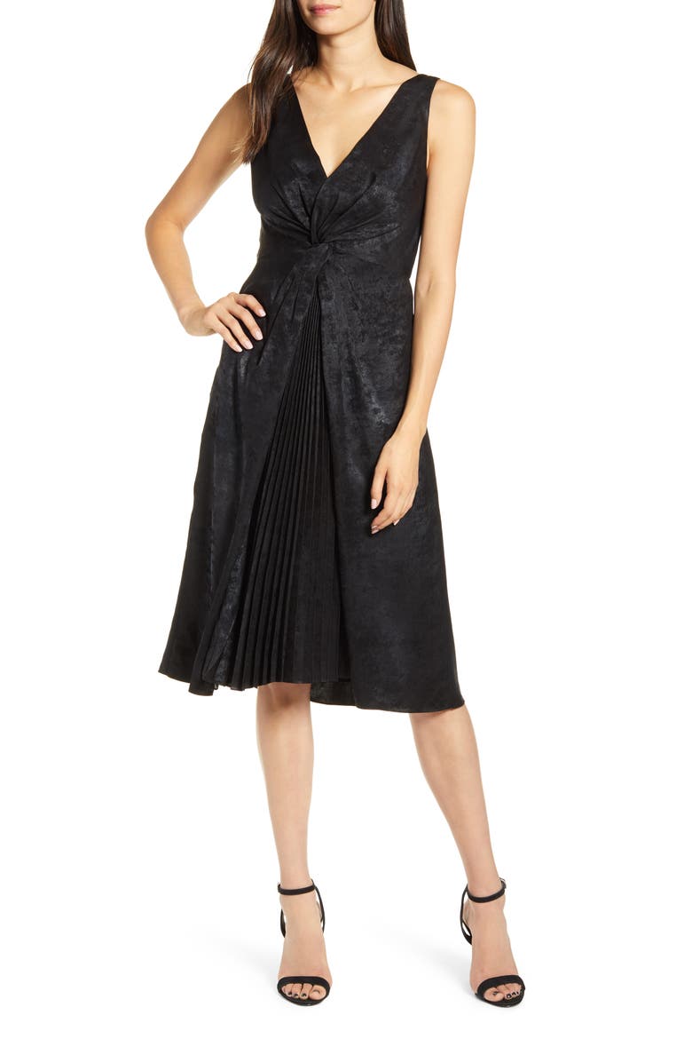Sofia Pleat Detail Dress, Main, color, BLACK