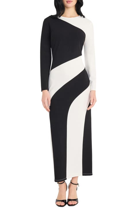 Colorblock Long Sleeve Maxi Dress