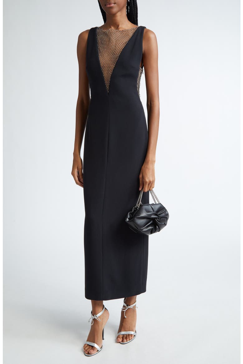 Crystal Mesh Sleeveless Gown, Main, color, BLACK