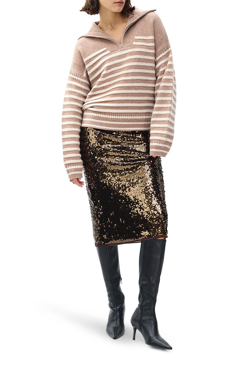 rag & bone Raven Stripe Wool & Cashmere Quarter Zip Sweater, Alternate, color, Camel