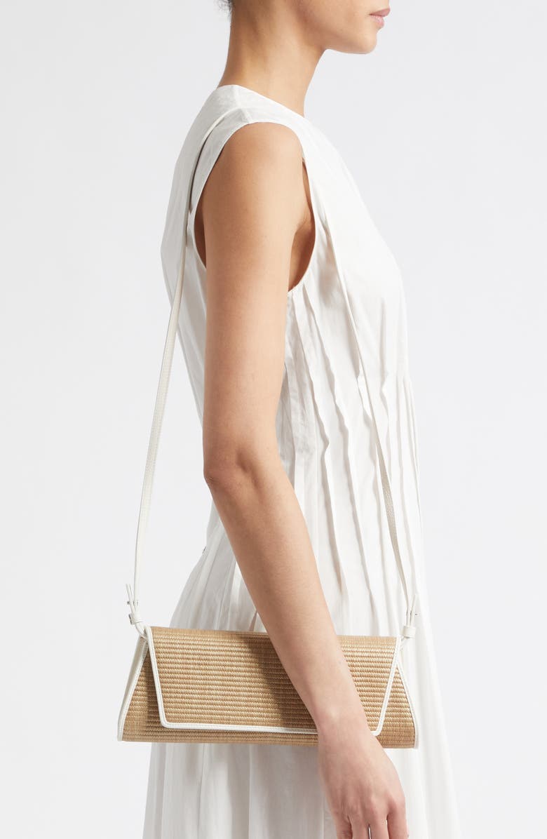 Akris Small Anouk East/West Trapezoid Raffia & Leather Clutch, Alternate, color, Nature-White