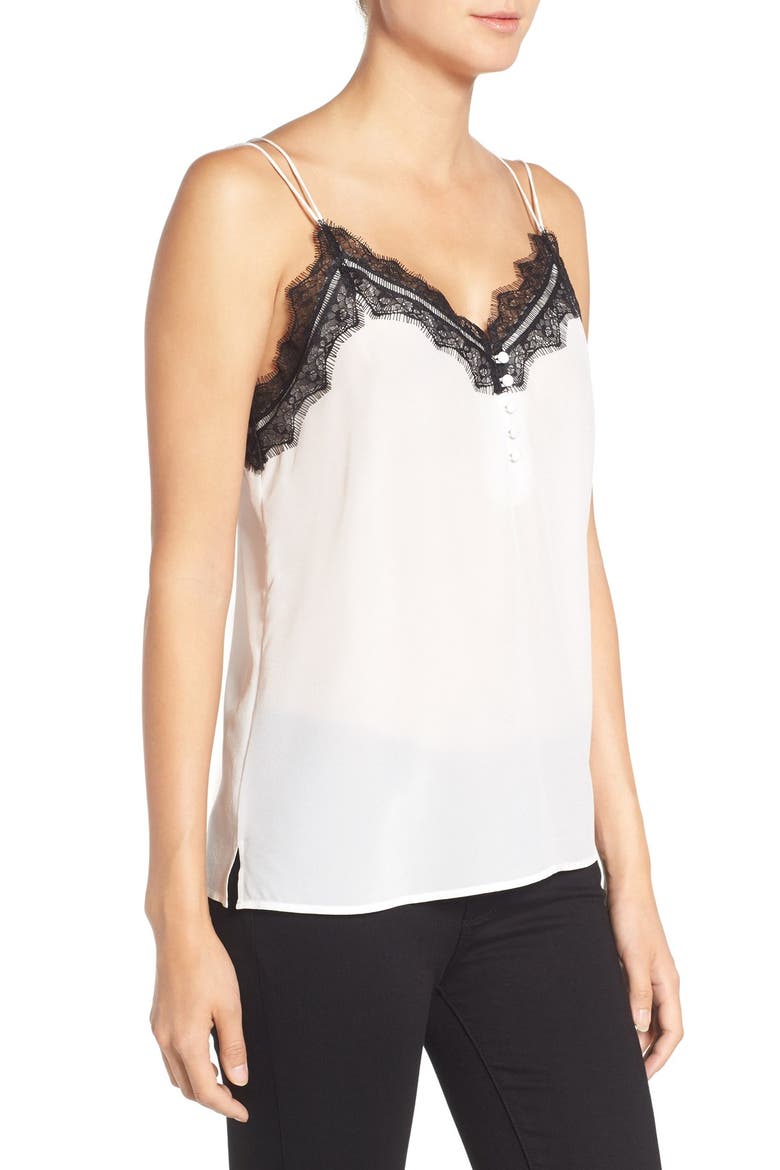 Lace Trim Silk Camisole, Alternate, color, WHITE SNOW