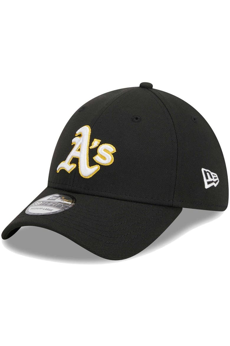 Men's New Era Black Oakland Athletics Logo 39THIRTY Flex Hat, Main, color, Black