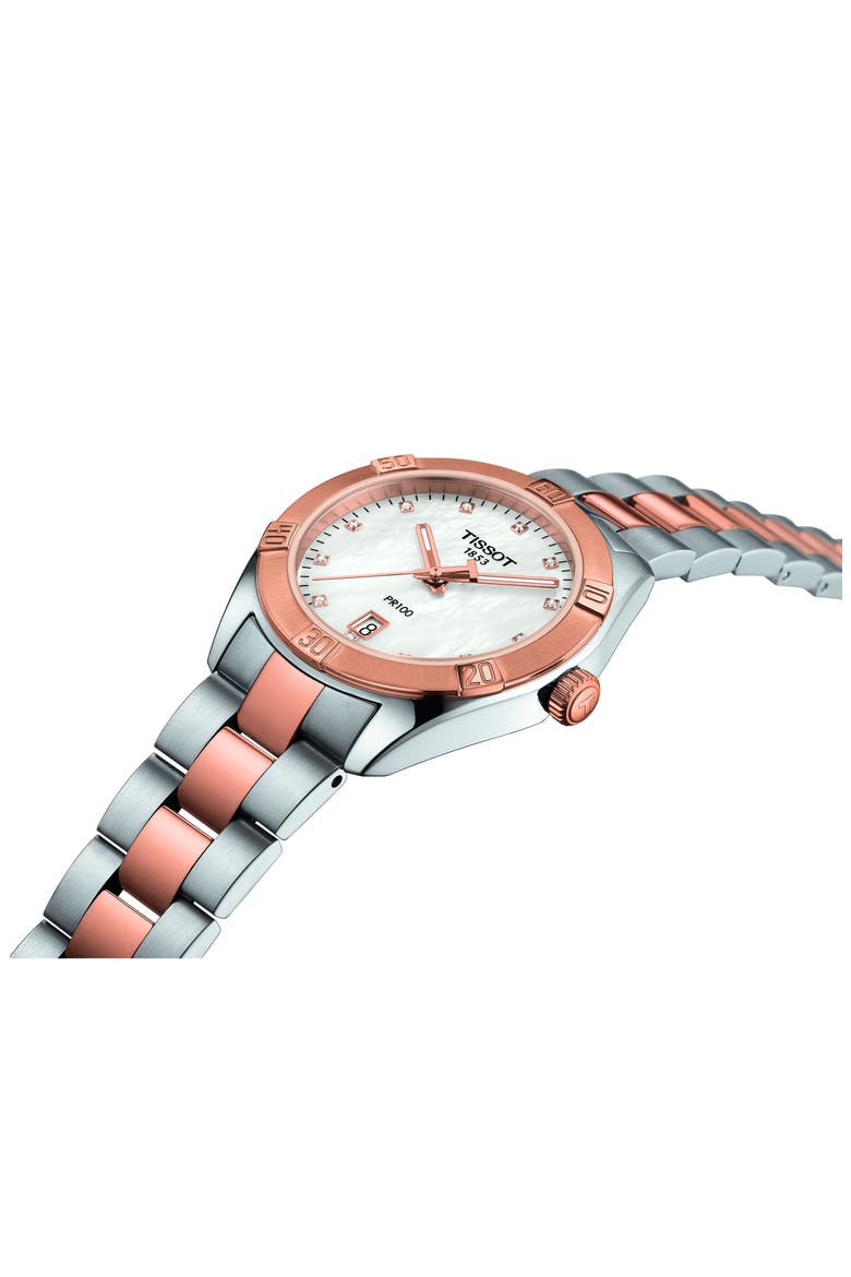 T-Classic PR 100 Bracelet Watch, Alternate, color, SILVER/ MOP/ ROSE GOLD
