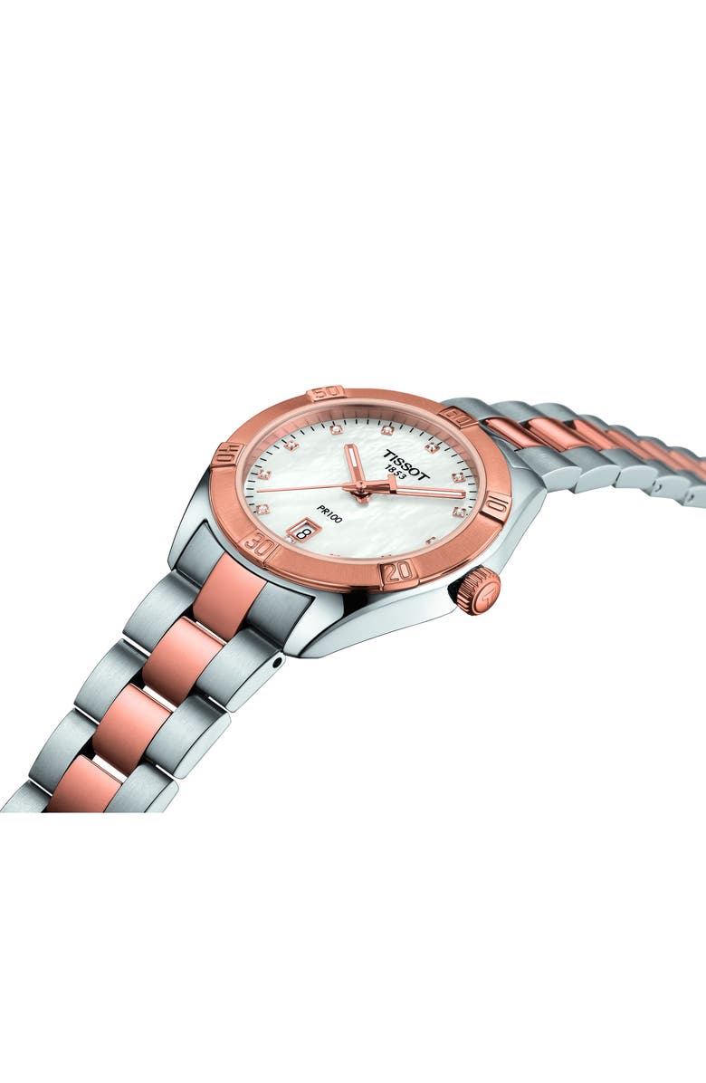 Tissot T-Classic PR 100 Bracelet Watch, Alternate, color, Silver/ Mop/ Rose Gold