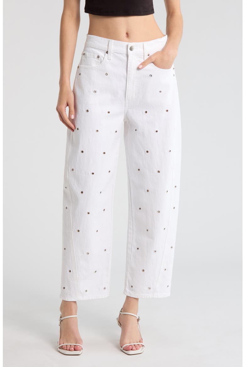Westward Grommet Embellished High Waist Ankle Barrel Leg Jeans, Main, color, LAMB