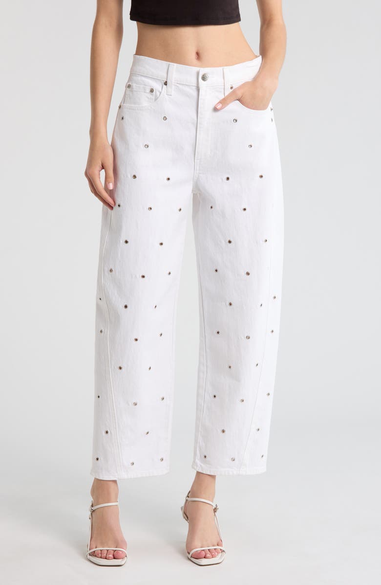 DAZE Westward Grommet Embellished High Waist Ankle Barrel Leg Jeans, Main, color, Lamb