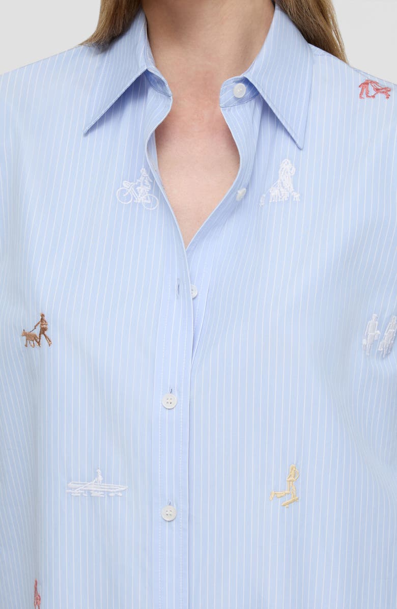 Lafayette 148 New York Oversize Stripe Emrboidered Poplin Button-Up Shirt, Alternate, color, Skyline Blue Multi