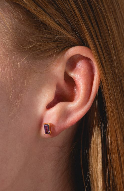 Local Eclectic Baguette Cut Birthstone Stud Earrings In Purple