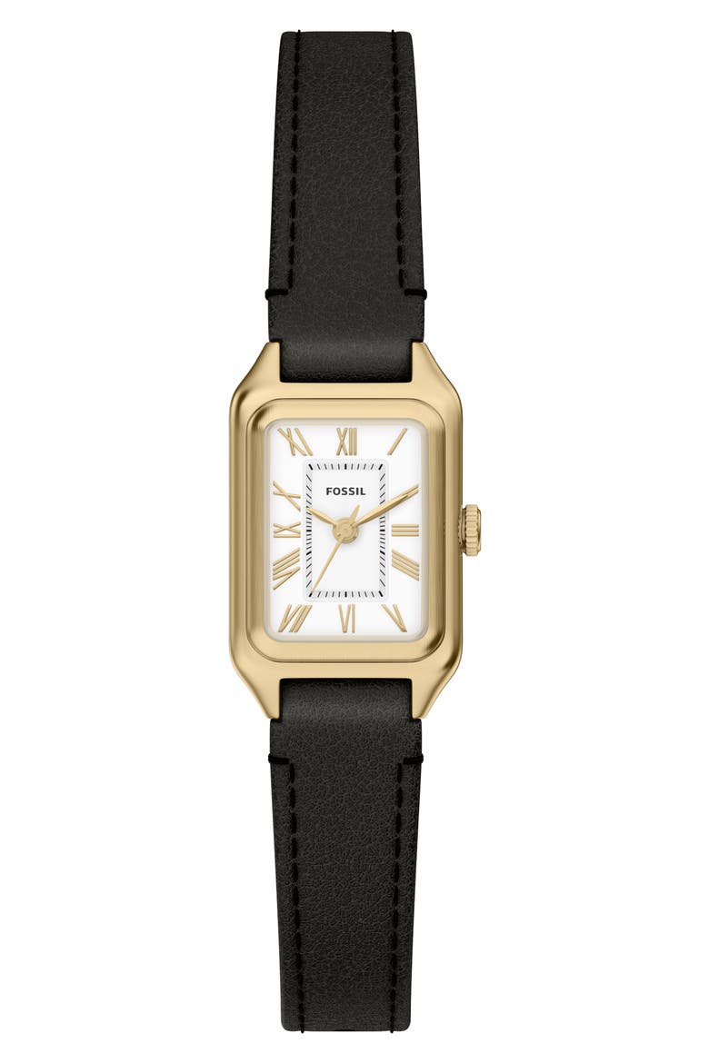 Mini Raquel Tank Leather Strap Watch, 18mm x 29mm, Main, color, BLACK