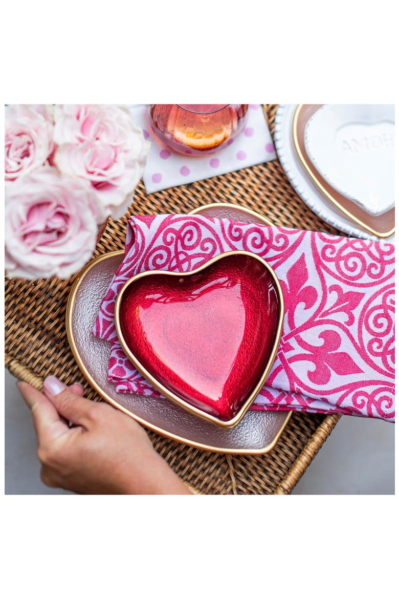 Baroque Glass Red Heart Cocktail Plate, Alternate, color, RED