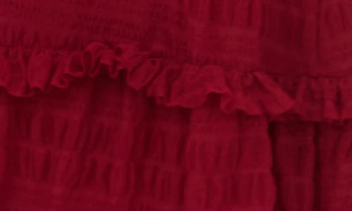 August Sky Puff Sleeve Tiered Midi Dress In Red