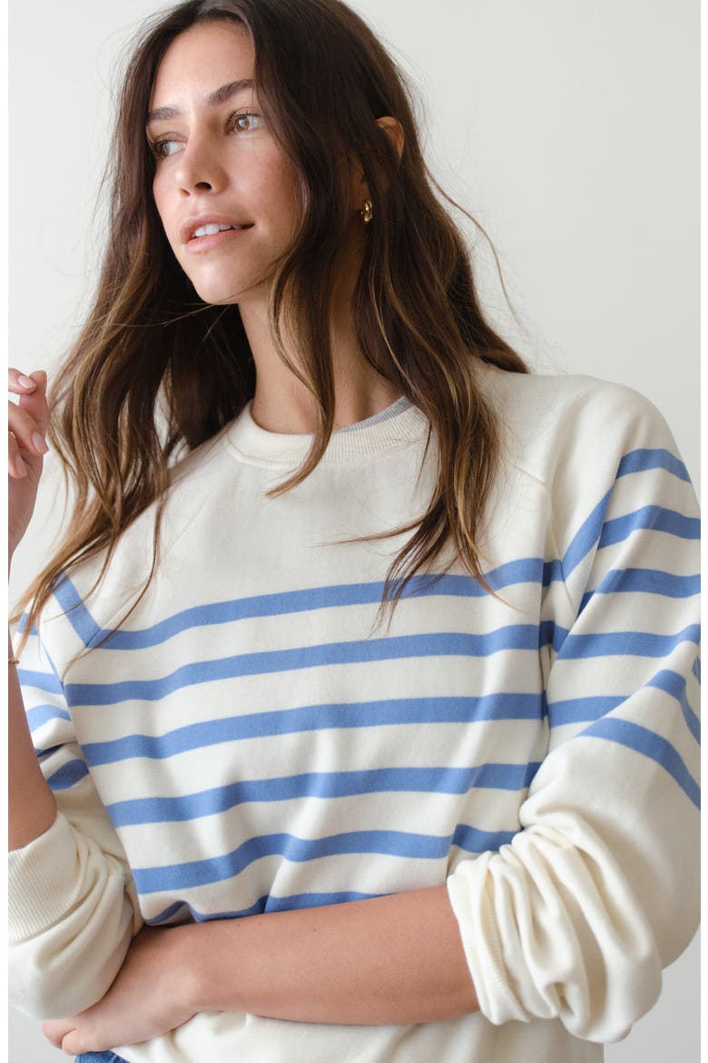Cloud 9 Fleece Stripe Sweatshirt, Alternate, color, ANTIQUE WHITE/ BLUE STRIPE