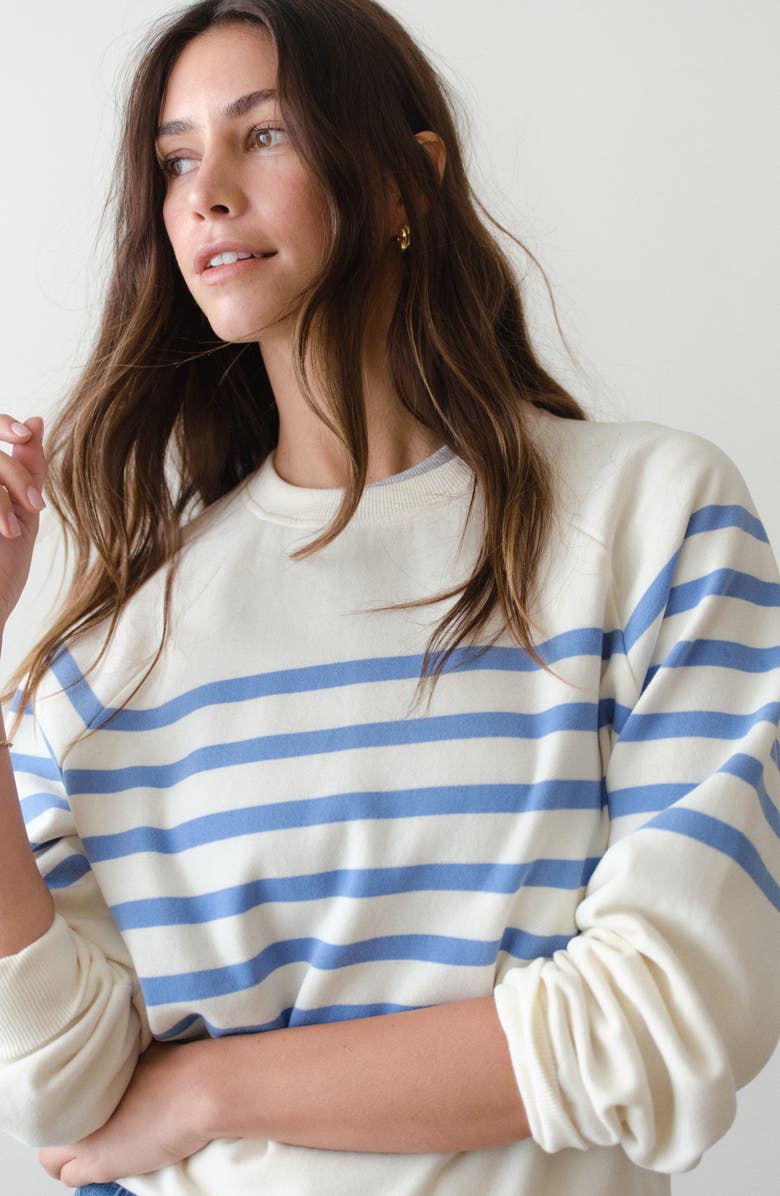 Marine Layer Cloud 9 Fleece Stripe Sweatshirt, Alternate, color, Antique White/ Blue Stripe