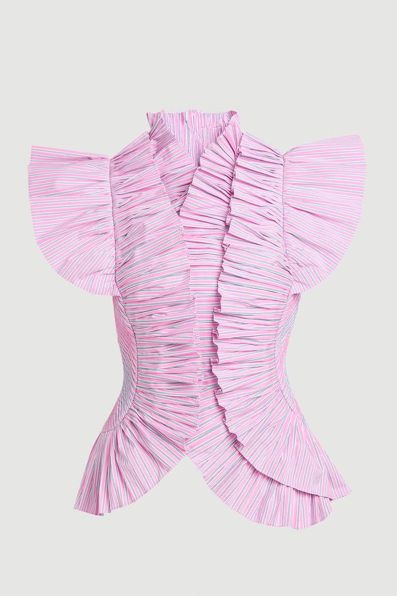 High Neck Ruffle Sleeve Top, Alternate, color, Pink