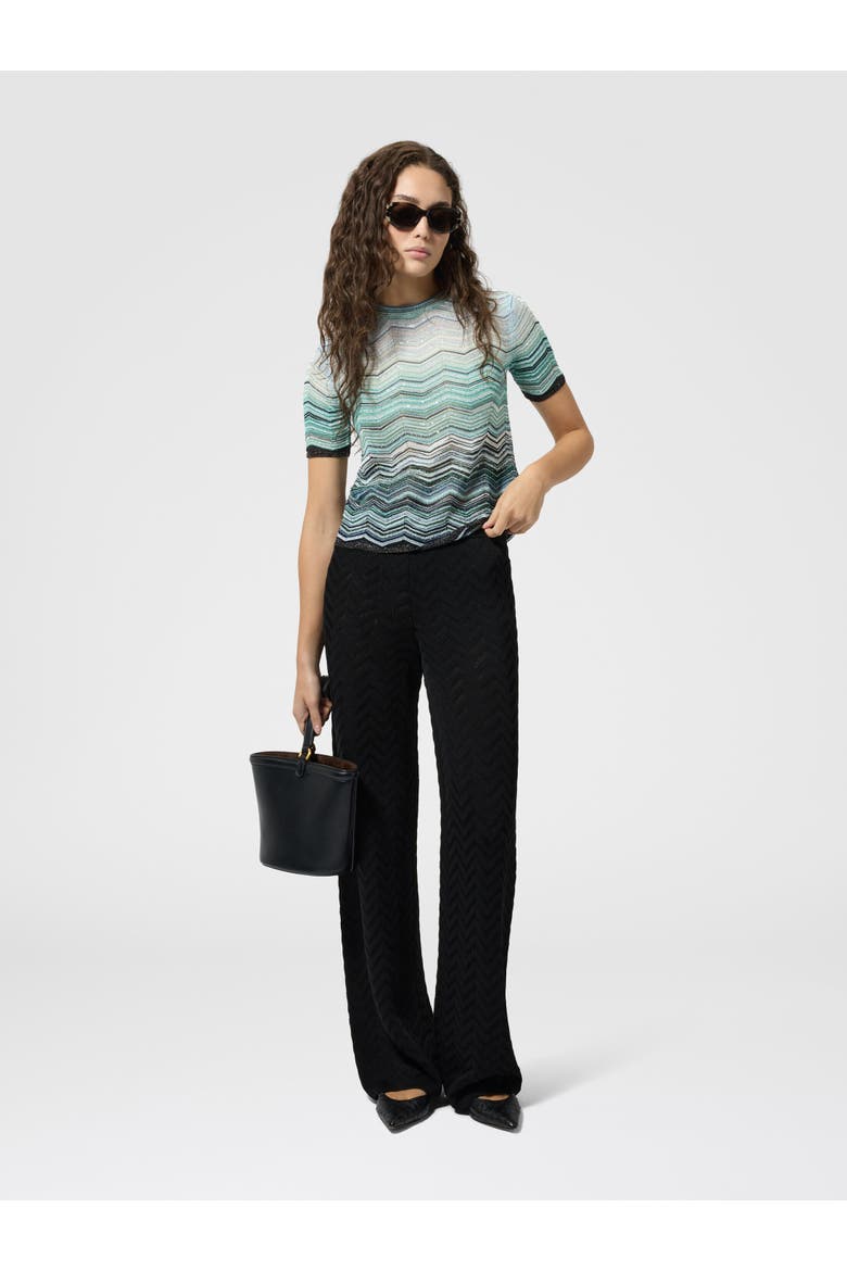 Straight-leg Stretch Trousers In Cotton And Viscose Chevron, Alternate, color, Black