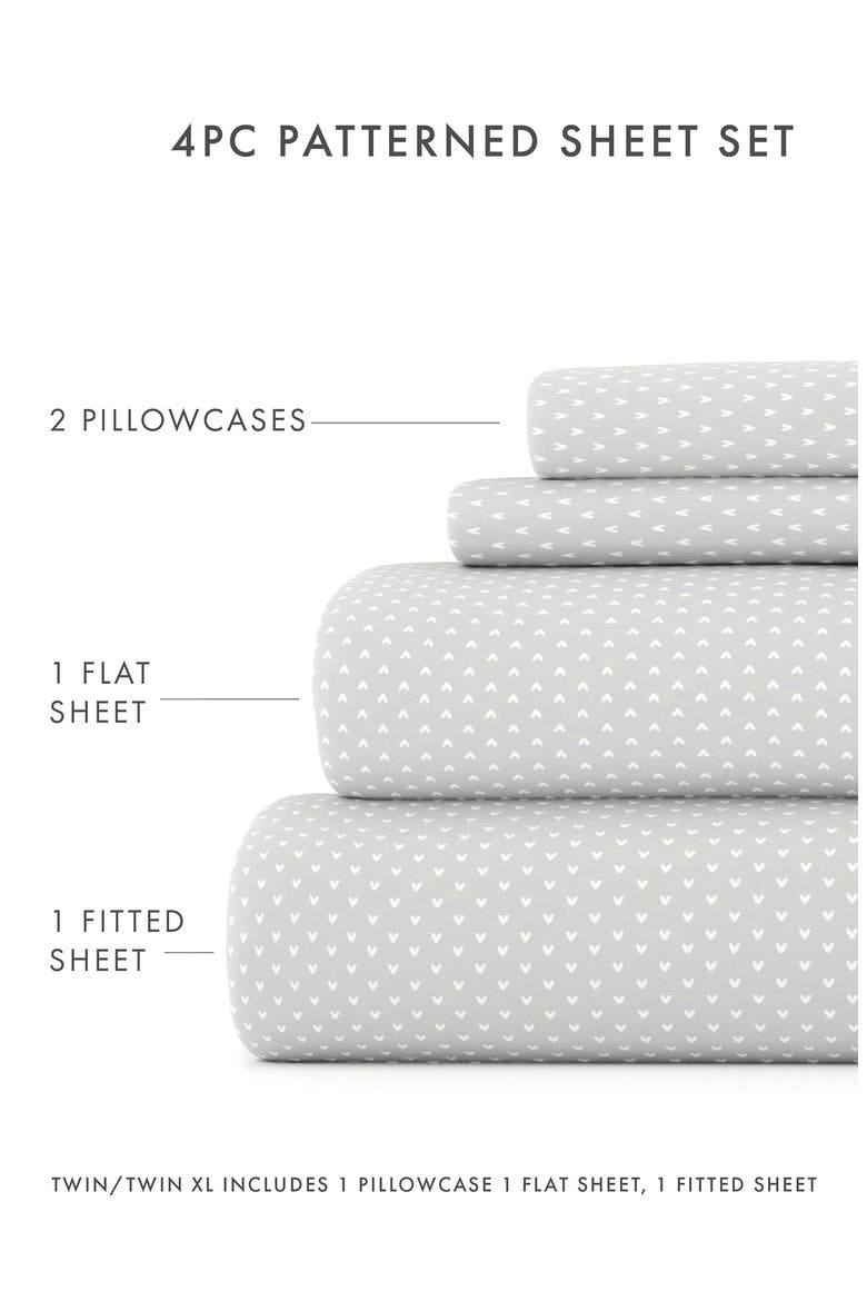 Premium Ultra Soft My Heart Pattern 4-Piece Bed Sheet Set, Alternate, color, LIGHT GRAY