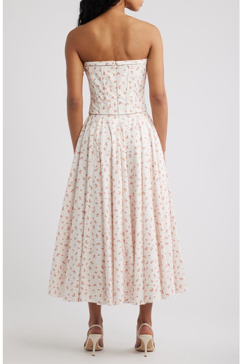 Gina Floral Strapless Corset Stretch Cotton Maxi Dress, Alternate, color, WHITE ROSE
