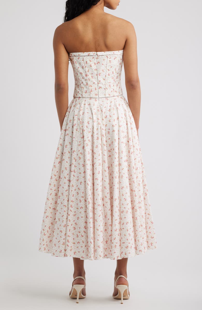 HOUSE OF CB Gina Floral Strapless Corset Stretch Cotton Maxi Dress, Alternate, color, White Rose