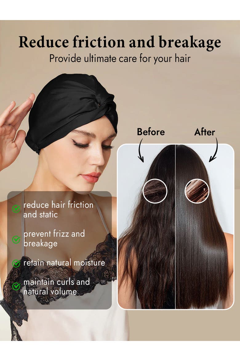 Silk Bonnet & Scrunchie Set for Sleep & Styling, Alternate, color, Black