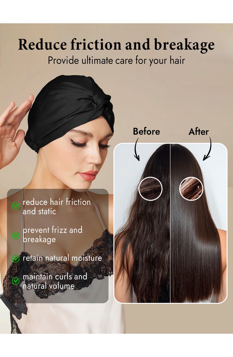SILKSILKY Silk Bonnet & Scrunchie Set for Sleep & Styling, Alternate, color, Black