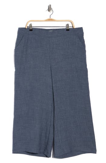 Max Studio Textured Wide Leg Crop Pants In Blue