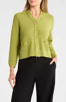 Adrianna Papell Frayed Waffle Knit Cardigan