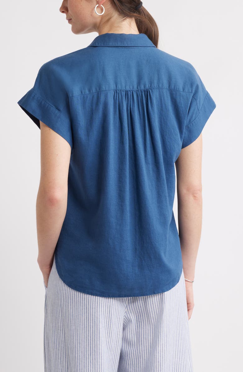 Caslon<sup>®</sup> Linen Blend Short Sleeve Button-Up Shirt, Alternate, color, Blue Ensign