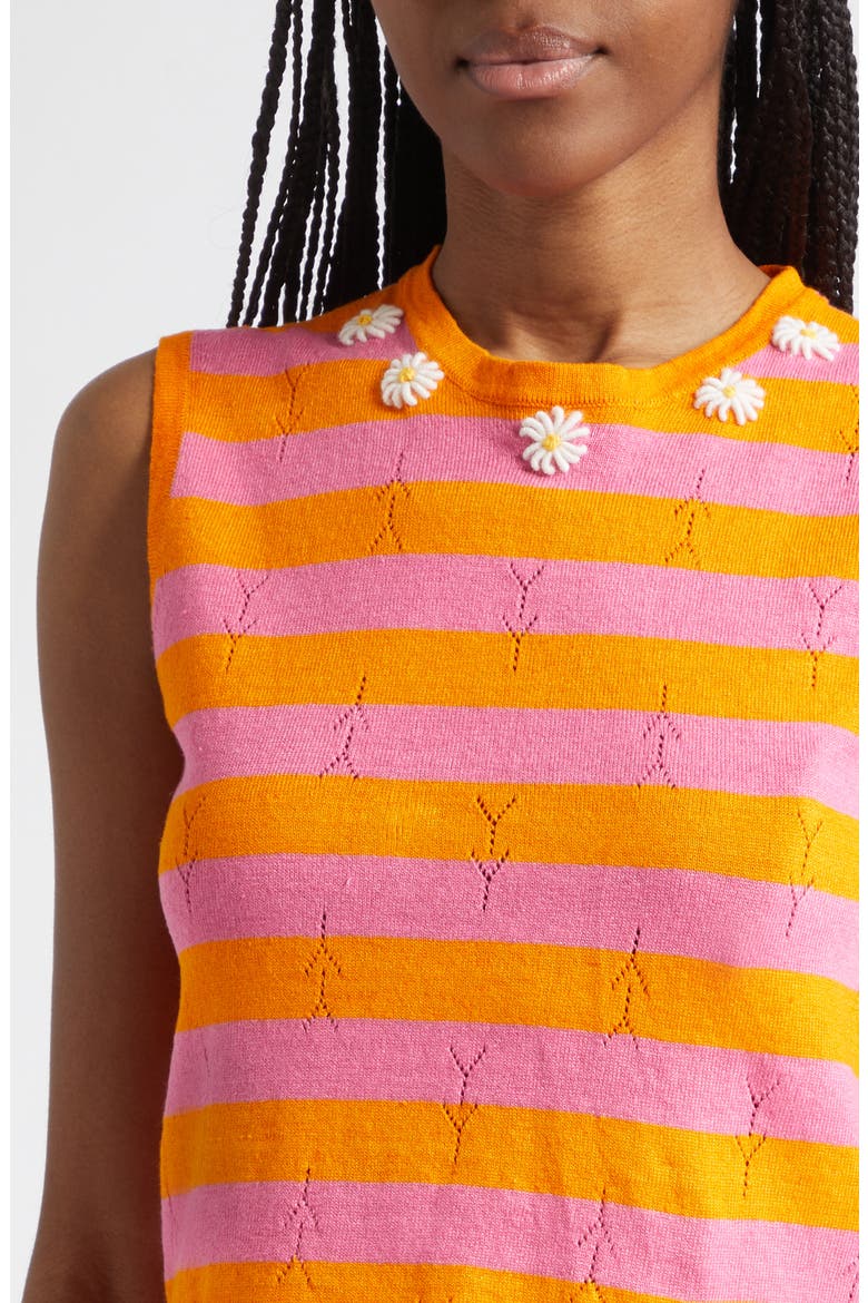 Daisy Stripe Sleeveless Linen Blend Sweater, Alternate, color, CANDY/ ORANGE