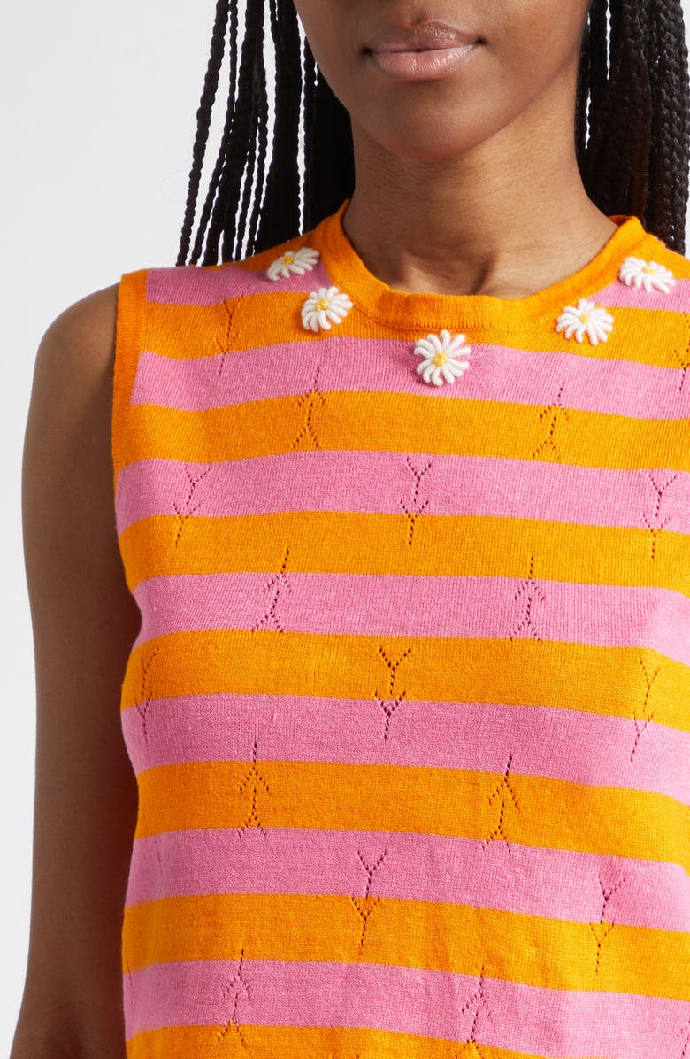 YanYan Daisy Stripe Sleeveless Linen Blend Sweater, Alternate, color, Candy/ Orange