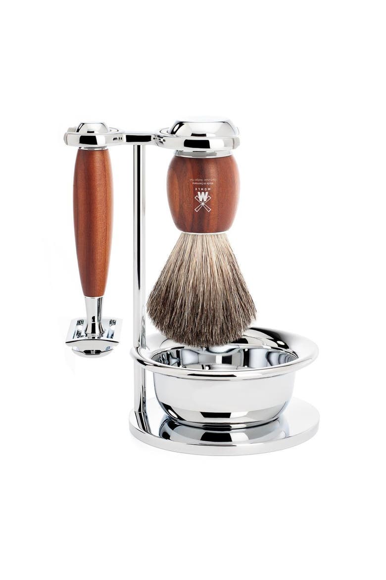 Vivo Plumwood 4-Piece Pure Badger & Safety Razor Shaving Set, Main, color, Plumwood